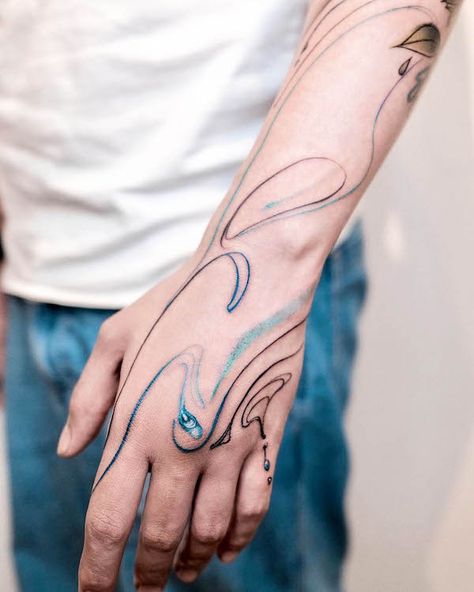 Water Arm Sleeve Tattoo, Water Colour Tattoo Designs For Men, Tattoo Water And Fire, God Of Water Tattoo, Water Wrist Tattoo, Waves Arm Tattoo, Water Swirl Tattoo, Water Bracelet Tattoo, Water Design Tattoo