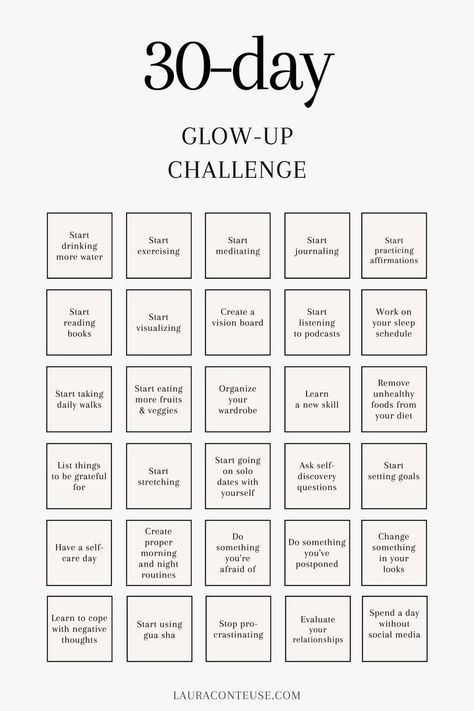 30-Day Glow-Up Challenge Better Me Challenge, Glow Up Plan, Glow Up Challenge, A Better Me, Better Me, Turn Your Life Around, Day Glow, Get My Life Together, Self Confidence Tips