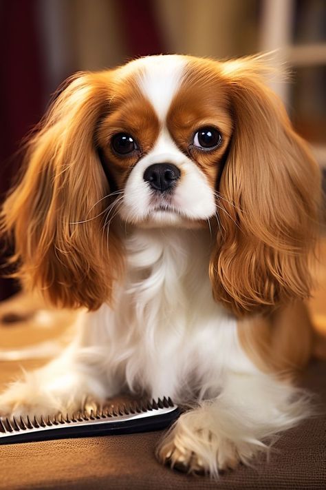 Learn the essential grooming tips and tricks to keep your beloved Cavalier King Charles Spaniel looking and feeling their best. From brushing those silky ears to nail care, we've got you covered! Shih Tzu Pomeranian, Cute Dog Memes, English Spaniel, Cavalier King Spaniel, King Spaniel, Cavalier Dog, King Charles Cavalier, King Charles Puppy, Cavalier King Charles Dog