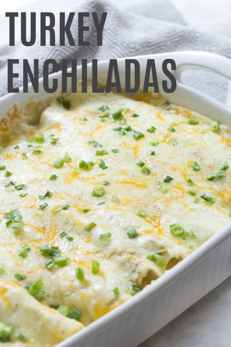 Leftover Turkey Enchilada Casserole, White Turkey Enchiladas, Turkey Enchiladas Leftover, Ideas For Turkey Leftovers, Healthy Turkey Breast Recipes, Turkey Enchiladas Casserole, Turkey Leftover Recipes Casseroles, What To Do With Leftover Turkey, What To Make With Leftover Turkey