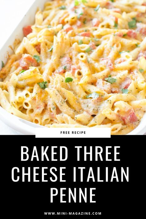 Save this easy dinner recipe as your new weeknight go-to or take it to a new mom! This baked three cheese Italian penne pasta recipe should be a part of your new easy weeknight meals line-up.  #dinner #dinnerrecipe #dinnerrecipes #pastarecipe #weeknightdinner #easydinnerrecipes #pastarecipes Three Cheese Pasta Recipes, Dinner For Three Recipes, Pasta Dishes For Christmas Dinner, Three Cheese Penne Pasta, Mini Penne Pasta Recipes, Birthday Dinner Meals, Easy Birthday Dinner, Easy Dinner Recipes For Three, Dinner Recipes Baked