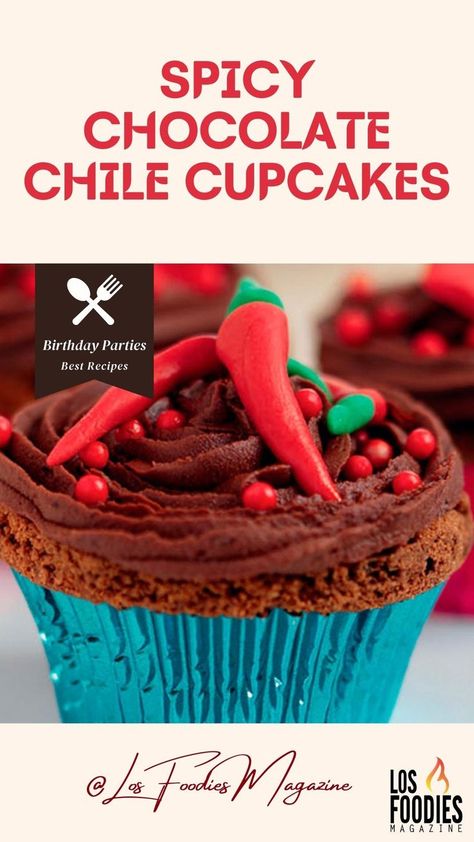 These chocolate cupcakes, heated up with some spicy red chile, are extraordinarily special. They are perfect for everything from birthday parties to afternoon tea—a great snack when you're craving chocolate, and an ideal dessert after a chile meal. Frost them with your favorite chocolate buttercream frosting, and if in a hurry, you can use the premade frosting. How To Make Spicy Chocolate Red Chile Cupcakes Recipe? See More Our recipes Page.. Spicy Chocolate Cupcakes, Spicy Cupcakes, Chili Cupcakes, Mexican Hot Chocolate Cupcakes, Hot Chocolate Cupcakes, Craving Chocolate, Spicy Chocolate, Chocolate Chip Cupcakes, Chocolate Chili