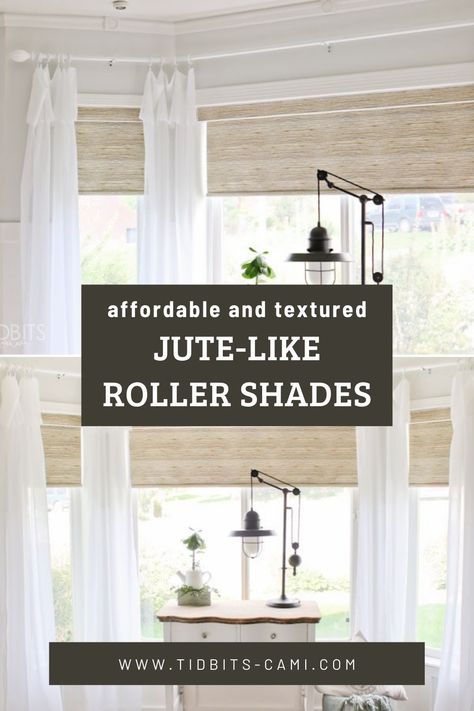 Shades In Bedroom, Bay Window Coverings, Roller Shades With Curtains, Bay Window Shades, Shades With Curtains, Sunroom Window Treatments, Large Window Treatments, Blinds For Large Windows, Bay Window Bedroom