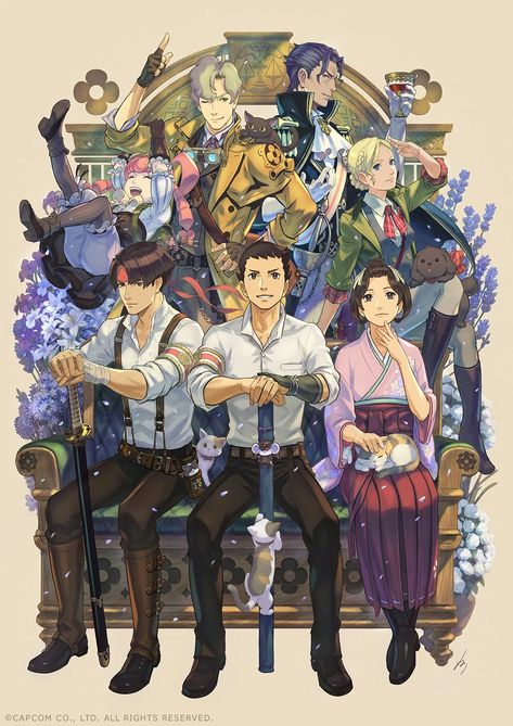 Great Ace Attorney, Cafe Artwork, New Year Illustration, Anniversary Art, Phoenix Wright, Ace Attorney, Dog Adventure, 1st Anniversary, 20th Anniversary