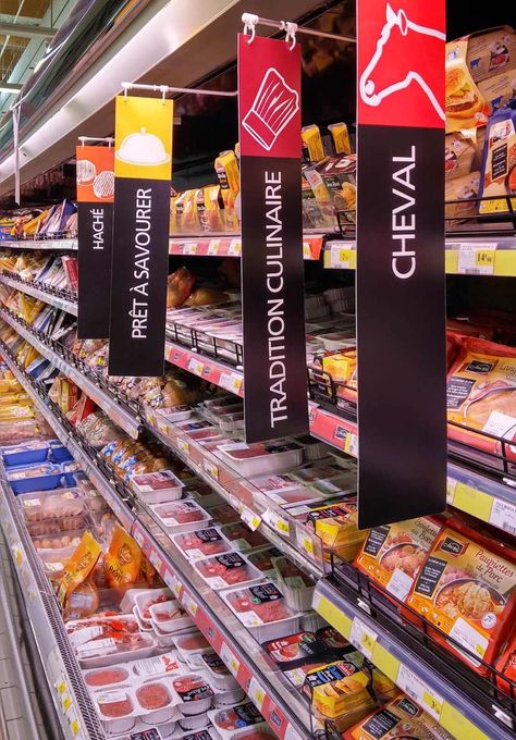 Shop Like a Pro in a French Supermarket - Falcondale Life Supermarket Aisle Signage, Supermarket Poster, Supermarket Branding, Supermarket Signage, Supermarket Ideas, French Supermarket, Supermarket Products, Market Signage, Supermarket Display