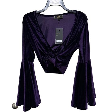 Nwt Lucky & Blessed L&B Bell Sleeve Purple Velvet Crop Long Sleeve Top M. Fall, Selena Quintanilla, Jaripeo, Western, Rodeo, Boho, Bohemian, Hippie, Nomad Velvet Bell Sleeve Top, Whimsical Goth, Purple Clothes, Purple Long Sleeve Top, Character Customization, Thrift Inspo, Crop Long Sleeve, Bell Sleeve Shirt, Turtle Neck Crop Top