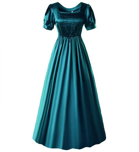 PRICES MAY VARY. Material: This elegant vintage women dress is made of Satin fabric; soft, smooth and comfortable to wear; Package Included: 1* Women Dress; Features: Our romantic high-waisted gown has a square neckline and short puffed sleeves, the dress features small pleat on the bodice and the skirt is lightly gathered into the fitted bodice, elasticized waist, long skirt, Wearing this dress back you to the history of early 1800s. Occasions: Perfect for casual wear, home wear, going out, mas Bridgerton Experience, 1800s Dresses, Dresses Victorian, Tea Gown, Regency Dress, Tea Party Dress, Cocktail Dress Vintage, Womens Vintage Dresses, Prom Dresses Vintage