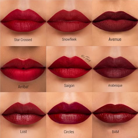 Different Shades Of Red Lipstick, Makeup With Dark Red Lipstick, Dark Red Lipstick Wedding Makeup, Red Lipstick Shades For Fair Skin, Best Dark Red Lipstick, Red Lipstick Makeup Prom, Brunette With Red Lipstick, Dark Red Liquid Lipstick, Brunette Red Lipstick