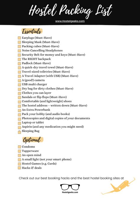 What to bring to a hostel? The prefect hostel packing list + free Download so you do not forget anything for your backpacking trip https://hostelgeeks.com/hostel-packing-list/ Things To Pack For Hostel List, Hostel Checklist Packing Lists, Hostel List Packing, Hostel Needs List, Hostel Things List, Things To Pack For Hostel, Hostel Essentials Packing Lists Indian, Hostel Essentials Packing Lists, Hostel Essentials