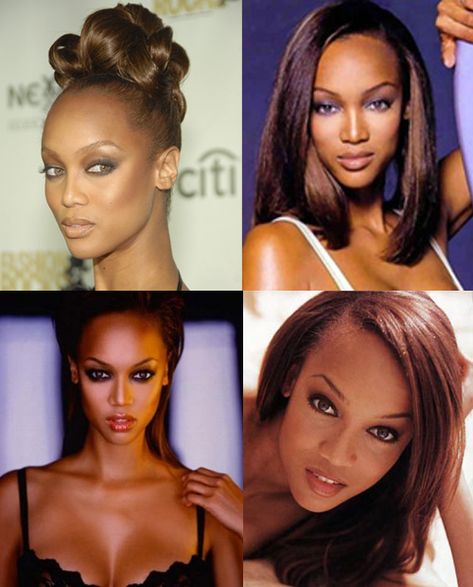 Supermodel Signatures: Tyra Banks's Forehead Tyra Banks Hairstyles, Tyra Banks Forehead, Big Forehead Models, Pretty Big Forehead, Big Forehead Aesthetic, Big Forehead Hairstyles, Broad Forehead, Forehead Hairstyle, High Forehead