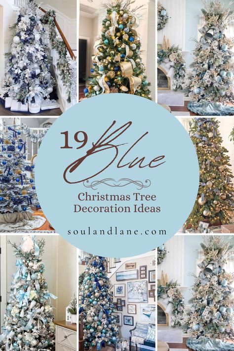 Transform your home into a winter wonderland with a selection of blue Christmas tree decorations. Explore a range of shades and styles that evoke the serene beauty of the season. Click through to discover ideas that will infuse your decor with a cool and enchanting winter mood. Sky Blue Christmas Tree Decor, Blue And White Flocked Christmas Tree, Blue Flocked Tree, Winter Wonderland Christmas Home Decor, Blue Snd White Christmas Tree, Christmas Tree Winter Wonderland Theme, Light Blue And Green Christmas Tree, Green Xmas Tree With White Decorations, Turquoise Christmas Trees