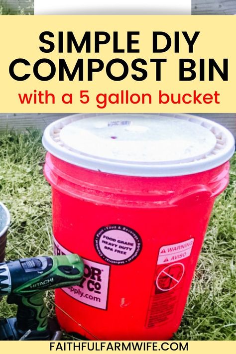 Composting is a great way to dispose of food scraps & fertilize your garden for free! Learn how to make a simple DIY compost bin with a 5 gallon bucket. #Compost #Composting #Reuse #Repurpose #homesteading Compost Diy, Diy Compost Bin, Compost Bin Pallet, Composting Food Scraps, Start Composting, Making A Compost Bin, Five Gallon Bucket, Compost Bin Diy, Compost Bucket