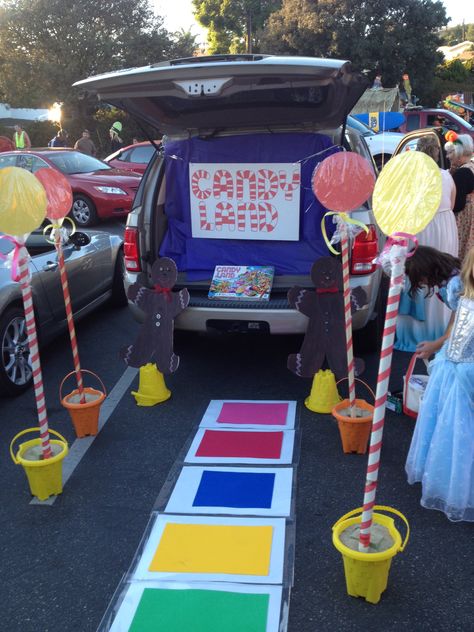 Candy Land Trunk or Treat! With @Heather Cushnie-Wescott Candy Land Trunk Or Treat, Candy Land Costumes, Nyc Dinner, Halloween Car Decorations, Trunker Treat Ideas, Creative Ideas To Make, Carnival Parties, Foodie Breakfast, Hallowen Ideas