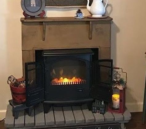 Fake Fireplace Diy, Small Electric Stove, Electric Stove Fireplace, Faux Mantle, Electric Stove Heaters, Farmhouse Fireplace Decor, Style Fireplace, Fake Fireplace, Electric Fireplace Heater