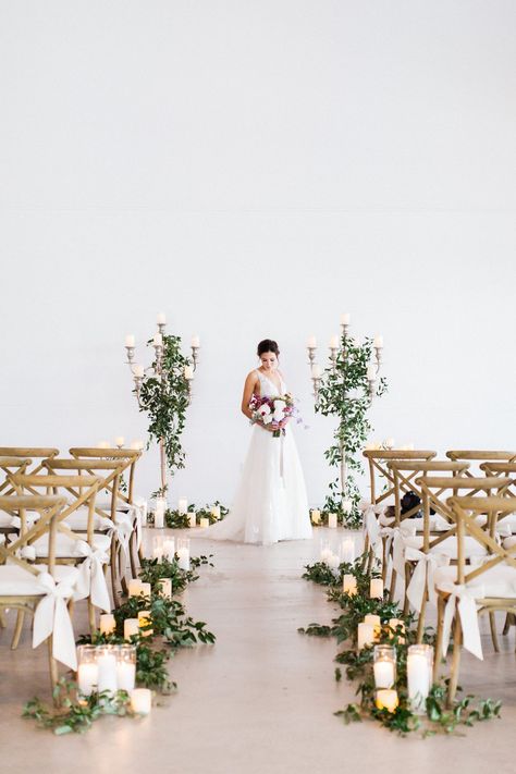 Minimal Ceremony Decor | The Clayton House Rustic Wedding Aisle, White Candles Wedding, Roses Photography, Wedding Isles, Wedding Ceremony Ideas, Indoor Wedding Ceremonies, Rustic Modern Wedding, Modern Wedding Decor, Modern Wedding Inspiration