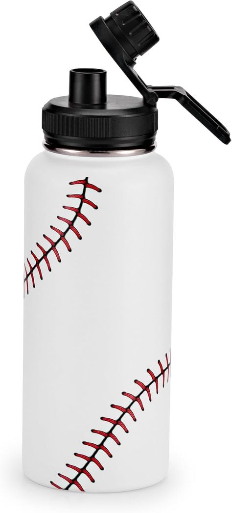 32 oz Baseball Water Bottle with Lids, Stainless Steel Leak Proof Sports Water Flask, Vacuum Metal Water Bottle,Baseball Line Design Baseball Water Bottle, Water Flask, Metal Water Bottle, Baseball Design, Water Bottle Design, Sports Water, Sport Water Bottle, Leak Proof, Line Design