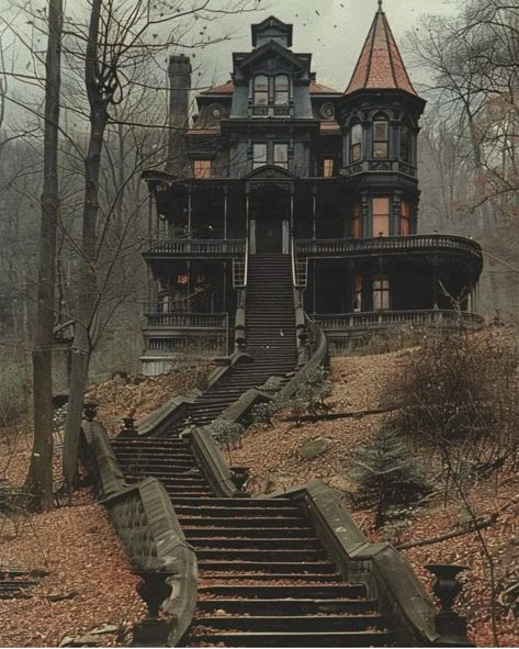 Gothic Mansion, Old Victorian Homes, Mansion Exterior, Creepy Houses, Spooky House, Old Mansions, Goth Home, Victorian Mansions, Abandoned Mansions