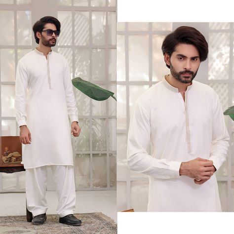 White Punjabi Suit, Pakistani Mens Shalwar Kameez, Eid Shalwar Kameez, Shalwar Kameez For Men, Kurta Pyjama For Men, Eid Kurta, Mehndi Dress, White Kurta, Shalwar Kameez