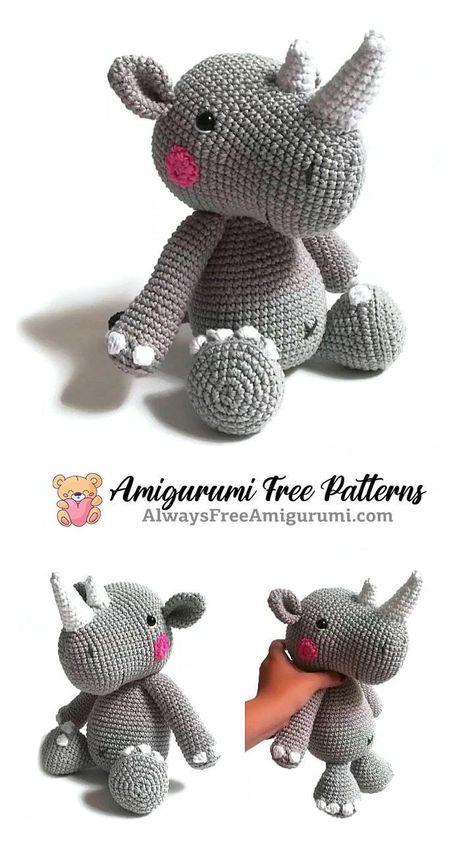 Crochet Rhino, Safari Amigurumi, Crochet Hippo, Free Amigurumi Crochet Patterns, Free Pattern Crochet, Crochet Animal Amigurumi, Crochet Amigurumi Free Patterns, Crochet Amigurumi Free, Learn How To Crochet