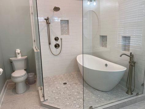 Standing Shower Tub Combo, Tub Inside Shower Layout Master Bath, Small Bathroom With Walk In Shower And Free Standing Tub, Tile Shower With Tub Inside, Spa Tub Shower Combo, Replace Corner Tub With Shower Walk In, Soaking Tub Inside Shower Enclosure, Bathroom Ideas Seperate Shower And Tub, Tub Inside Shower Layout Wet Rooms