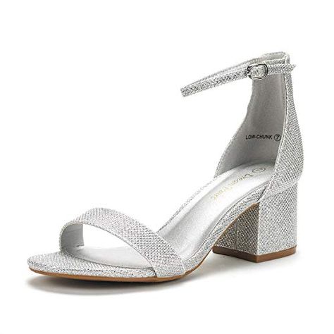 Amazon.com | DREAM PAIRS Women's Low-Chunk Low Heel Pump Sandals with Ankle Strap | Heeled Sandals Prom Shoes Silver, Champagne Sandals, Silver Low Heels, Short Heels, Low Heel Pumps, Ankle Strap Shoes, Low Heel Shoes, Wedding Sandals, Chunky Heels Sandals