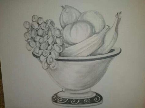 Pencil drawing Fruit Bowl 2012 Fruit Bowl Still Life, Fruit Bowl Drawing, Bowl Still Life, Bowl Drawing, Drawing Fruit, Still Life Sketch, Fruit Sketch, Fruit Drawing, Life Sketch