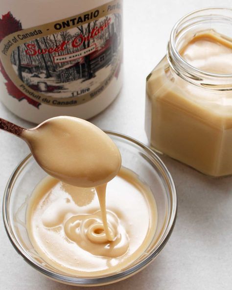 How to Make MAPLE CREAM (1-Ingredient Recipe) You need: Pure Maple Syrup, a saucepot, candy thermometer & a wooden spoon. Watch the helpful How-To Video before you start! #maplecream #maplespread #maplebutter #puremaplesyrup Xmas Cookies Recipes, Target Food, Cut Out Cookie Recipe, Arm Strength, Maple Butter, Maple Cream, Turkey Recipes Thanksgiving, Candy Thermometer, Holiday Cookie Recipes