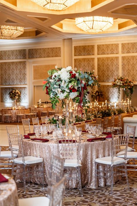 Wedding Decorations Table Settings, Gold Ballroom, Gold Wedding Reception, Gold Color Palette, Elegant Fall Wedding, Autumn Wedding Reception, Tall Wedding Centerpieces, Wedding Ceremony Ideas, Barn Wedding Decorations