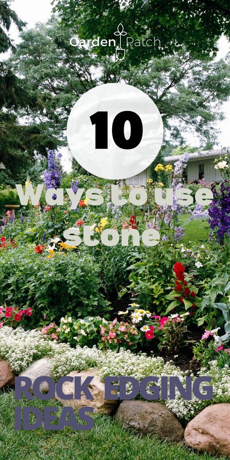 Let’s get some inspiration first for using rock and stones as integral part of your garden edging design. After that, we will look at common questions about stones and how to fix them. Front Garden Rockery Ideas, Rock Borders Edging, Rock Garden Edging, Garden Edging Stones, Rock Edging, Rock Flower Beds, Stone Flower Beds, Stone Edging, Garden Patch