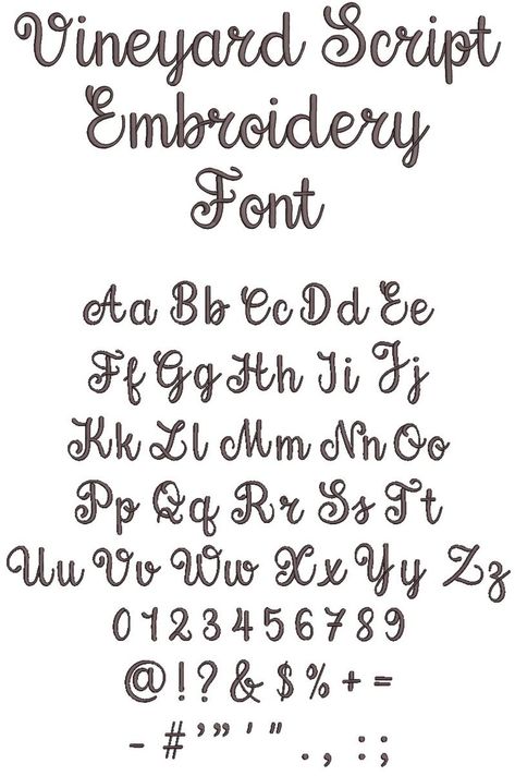 Vineyard Script Embroidery Font Numbers Tattoo, Hand Lettering Alphabet Fonts, Tattoo Script Fonts, Tattoo Fonts Alphabet, Tattoo Fonts Cursive, Lettering Styles Alphabet, Hand Lettering Fonts, Hand Lettering Alphabet, Lettering Alphabet Fonts