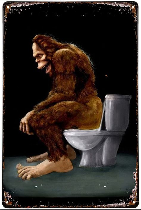 Sitting On Toilet, Bigfoot Pictures, Bidi Bidi Bom Bom, Toilet Funny, Bigfoot Art, Toilet Decoration, Decoration Restaurant, Underground Bunker, Bigfoot Sasquatch