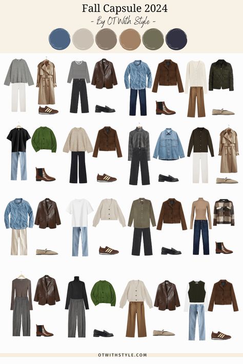 Fall 2024 Capsule Wardrobe - OT With Style Casual Capsule Wardrobe Winter 2024, Interchangeable Wardrobe For Women, Fall Classic Capsule Wardrobe, Work Autumn Outfits Women, Capsule Wardrobe For Soft Autumn, Capsule Wardrobe Looks, Classy Fall Capsule Wardrobe, Fall Basics 2024, Cool Toned Capsule Wardrobe