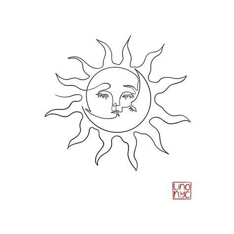 Oneline Art By UNO on Instagram: “SUN AND MOON 💋” One Line Sun And Moon Tattoo, Sun And Moon Doodle Art, One Line Sun Drawing, Sun And Moon Tats, Sun And Moon Outline, Sun And Moon Doodle, Sun And Moon Stencil, Sun And Moon Icon, Sun And Moon Line Art