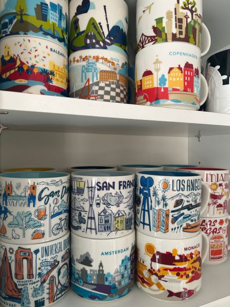 Starbucks been there mugs☕️ Starbucks Mugs Collection, Starbucks Been There Mugs, Souvenir Display, Starbucks Travel Mug, Starbucks City Mugs, Mugs Collection, Starbucks Mug, Travel Wall Decor, Universal Studios Florida