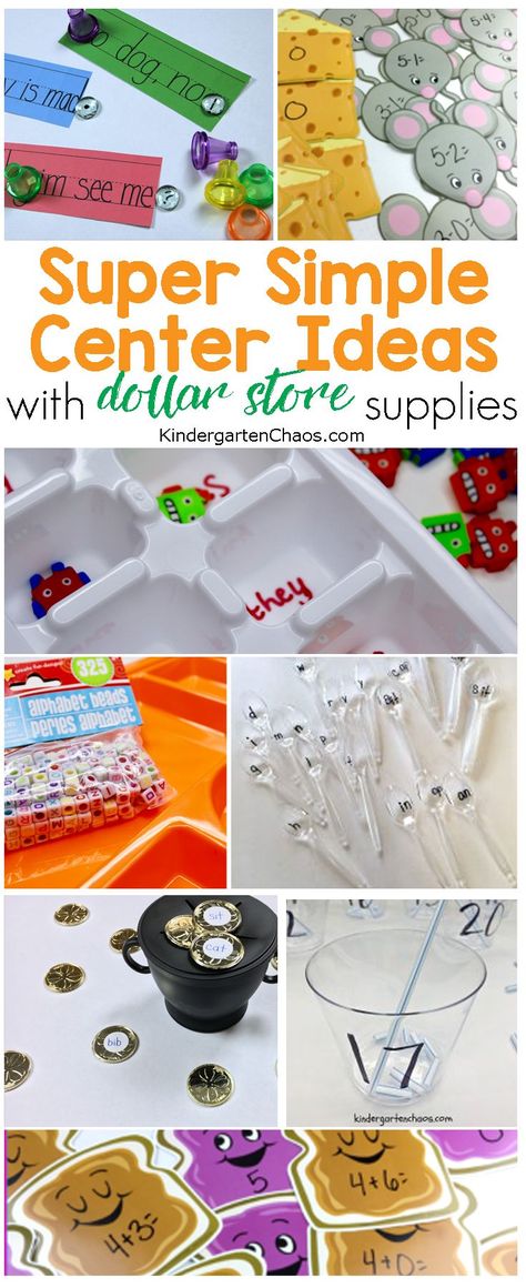 Super Easy Kindergarten Center Ideas Created With Dollar Store Supplies Dollar Store Literacy Centers, Easy Preschool Center Ideas, Simple Literacy Centers Kindergarten, Kindergarten Center Ideas, Center Ideas For Kindergarten, Prek Centers, Kindergarten Center, Kinder Centers, Preschool Schedule