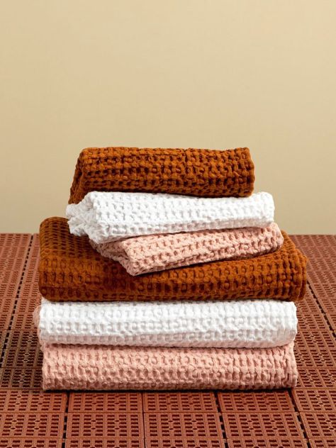 new fall decorating ideas: Simple Waffle Towels, Hawkins New York ($10) Waffle Towels, Waffle Weave Towels, Travertine Coffee Table, Aesthetic Bathroom, Striped Duvet, Striped Duvet Covers, Laundry Bags, Spa Towels, Shower Curtain Decor