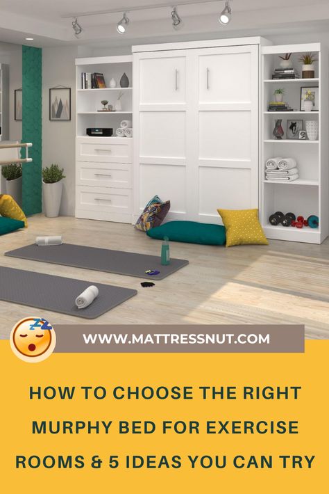 Murphy Bed In Workout Room, Murphy Bed In Home Gym, Exercise Room Storage, Murphy Bed Exercise Room, Murphy Bed Home Gym, Workout Room With Murphy Bed, Spare Downstairs Room Ideas, Home Gym With Murphy Bed, Murphy Bed Bedroom Ideas