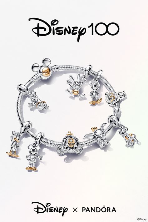 Disney Pandora Bracelet, Pandora Bracelet Charms Ideas, Pandora Charms Disney, Pandora Bracelet Designs, Hello Kitty Jewelry, Pandora Gold, Disney Charms, Disney 100, Pandora Disney