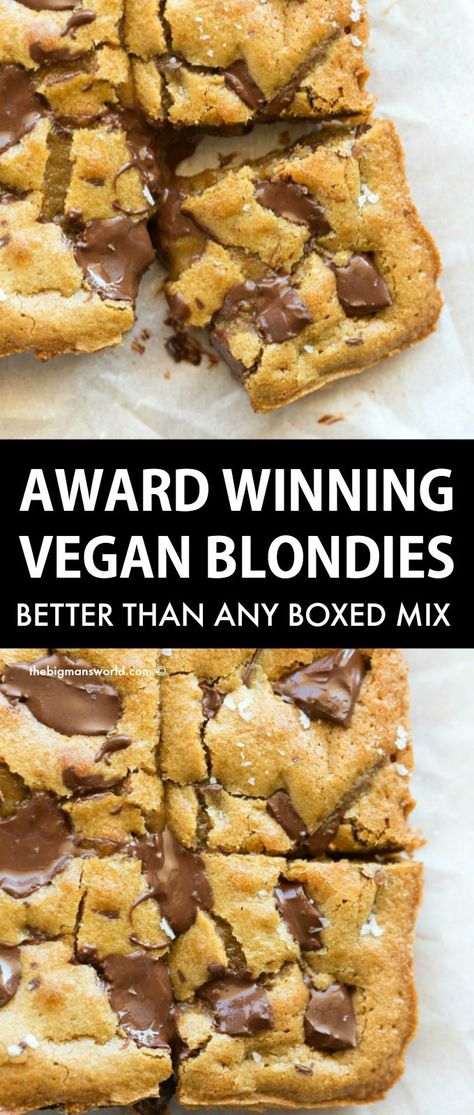 Ella Vegan, Vegan Blondies, Nut Free Desserts, Egg Free Desserts, Vegan Gluten Free Desserts, Vegan Baking Recipes, Plant Based Desserts, Easy Vegan Dessert, Dairy Free Dessert