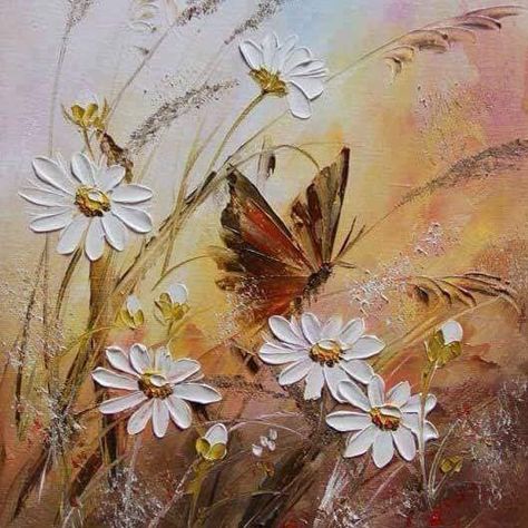 Canvas For Beginners, Soyut Sanat Tabloları, Flowers And Butterflies, Impasto Painting, 수채화 그림, Butterfly Painting, Beginner Painting, Flower Art Painting, Butterfly Art