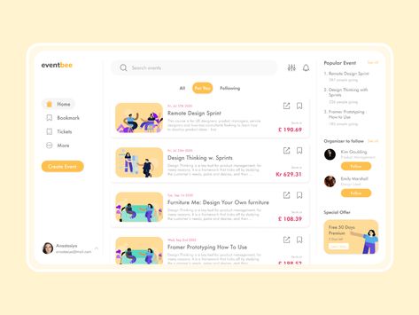 Event Management, Ticketing, and Booking Website by Bella Rosita on Dribbble Event Ticket Website Design, Event Management Dashboard, Ticketing Website Design, Event List Design, Event Booking Website, Website List Design, Ticket Website Design, Event Management Website Design, To Do List Website