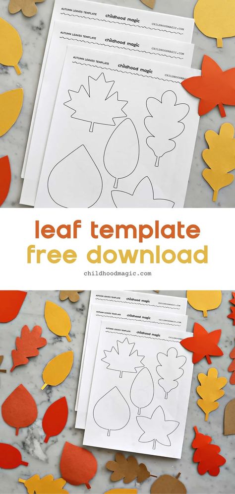 Leaf Template - Free Printable - Childhood Magic Leafs Printable Templates, The Leaf Man Craft, Free Printable Leaves Leaf Template, Autumn Leaf Template Free Printable, Fall Leaf Printable, Kindergarten Leaf Craft, Leaf Cutout Template Free Printable, Leaf Outlines Free Printable, Leaf Patterns Printable Preschool