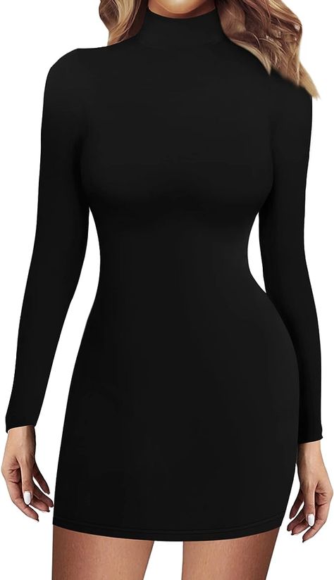 DOKIDOO Women's Turtle Neck High Neck Long Sleeve Bodycon Dress Casual Fitted Mini Tight Dresses (Amazon) Long Sleeve Bodycon Dress Casual, Kenzie Dress, Mock Neck Bodycon Dress, Bodycon Dress Casual, Tie Dye Mini Dress, Tight Mini Dress, Mesh Bodycon Dress, Bodycon Dress With Sleeves, Sleeve Bodycon Dress