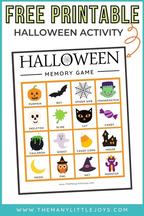 Halloween Memory Game, Diy Kid Activities, Free Printable Halloween, Memory Games For Kids, Activities For Boys, Easy Toddler, Memory Game, Easy Activities, Printable Halloween