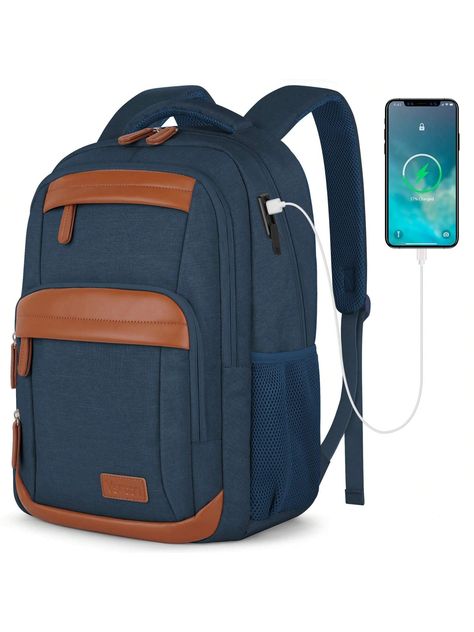 Navy Blue  Collar  Polyamide Colorblock,Letter,Plain  Embellished   Luggage & Travel Gear School Laptop, Business Laptop Bag, Travel Laptop Backpack, Business Backpack, Laptop Rucksack, Computer Bag, Business Laptop, Bag School, Computer Bags