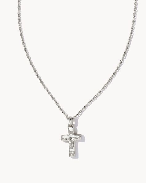 Make it personal with a symbol of what matters to you most. The Cross Pendant Necklace in Silver is a meaningful addition to your everyday collection. Metal Rhodium Over Brass Size 19" chain, 0.66"L x 0.38"W pendant Closure Lobster clasp Please note: Due to the one-of-a-kind nature of the medium, exact colors and patterns may vary slightly from the image shown. | Kendra Scott Cross Pendant Necklace in Silver | Plated Brass/Metal Rhodium Daisy Accessories, Silver Cross Pendant, Everyday Necklace, Cross Pendant Necklace, Stunning Necklace, Silver Cross, Gold Pendant Necklace, Brass Metal, Silver Pendant Necklace