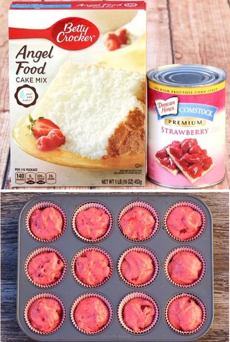 Strawberry Desserts - Easy Angel Food Cupcakes and Muffins {Just 2 Ingredients} This is one of the EASIEST treats you'll ever make! Top them with some cool whip or whipped cream, and ENJOY! Go grab the recipe and give them a try this week! Angel Cupcakes, Angel Food Cake Mix, Angel Food Cupcakes, Angel Food Cake Desserts, Easy Strawberry Desserts, Food Cupcakes, Angel Food Cake Mix Recipes, Duncan Hines, Ww Desserts