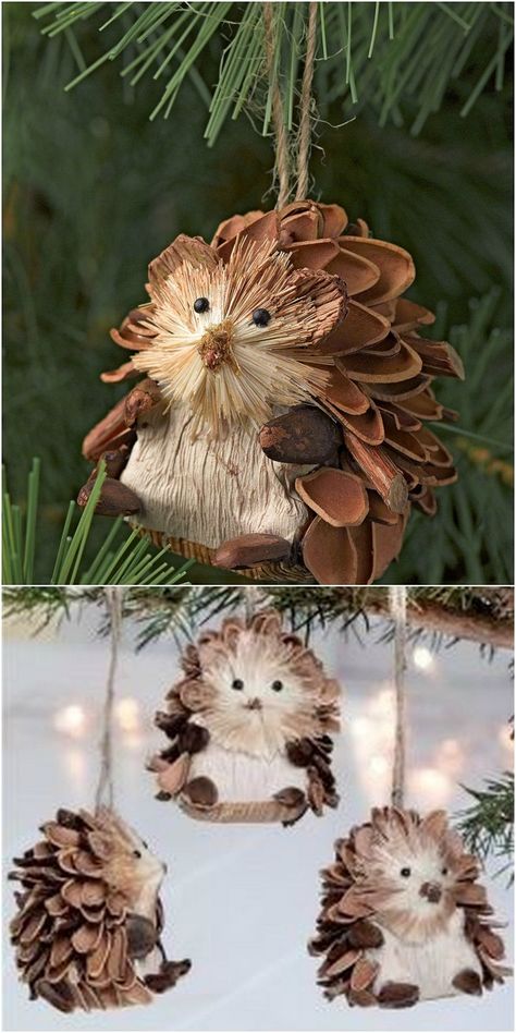 Pinecone Ornaments for Christmas - AllDayChic Pinecone Woodland Animals, Homemade Woodland Christmas Ornaments, Pine Cone Woodland Animals, Reindeer Christmas Crafts, Pinecone Hedgehog Craft, Pinecone Creatures, Decorating For New Years, Pinecone Critters, Pine Cone Animals