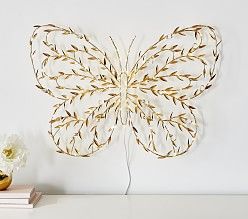 Ethereal Glamour Bedroom | Pottery Barn Kids Wall Light Decor, Diptych Wall Art, Nursery Shelf Decor, Nursery Layout, Butterfly Chandeliers, Chandelier Ideas, Butterfly Room, Butterfly Nursery, Whimsical Nursery