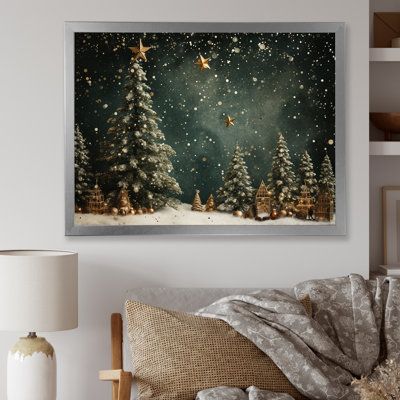 This beautiful "Green Christmas Pine Tree Decor" wall art is printed on premium quality cotton canvas using the finest fade-resistant ink. The canvas is enclosed within a carefully selected frame, enhancing the artwork's beauty and providing a sense of structure to your wall decor. Our collection complements your interior design, ensuring that your artwork seamlessly integrates with your home or office decor. Format: Silver Closed Corner Framed, Overall Size: 34" H x 44" W x 1.5" D | Loon Peak® Pine Tree Decor, Traditional Entryway, Christmas Pine Tree, Moody Decor, Green Wall Decor, Pine Walls, Starry Night Sky, Green Wall Art, Christmas Wall Art